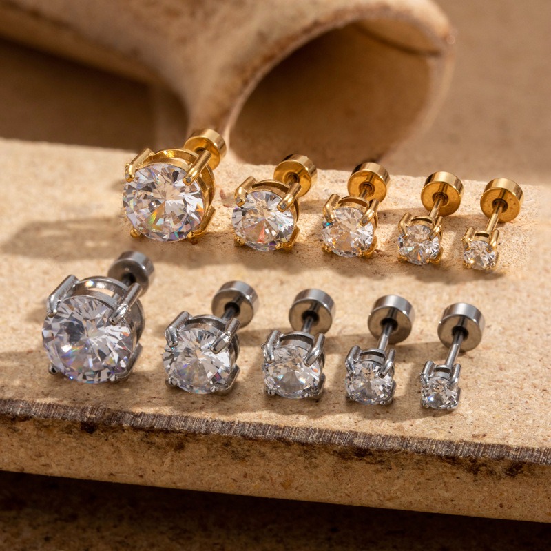 Flat Back Labret Stud - G23 ไทเทเนียมเกรดสำหรับฝังในรูปแบบไม่มีเกลียว พร้อมหัวคริสตัล CZ แบบกดติด ด้านหลังเรียบ