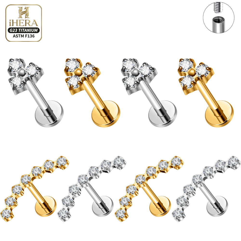 Flat Back Labret Stud - จิวเจาะริมฝีปาก/หู/กระดูกอ่อนรูปพู่ห้อย วัสดุไทเทเนียม G23 ขนาด 16G ขายส่งจำนวนมาก