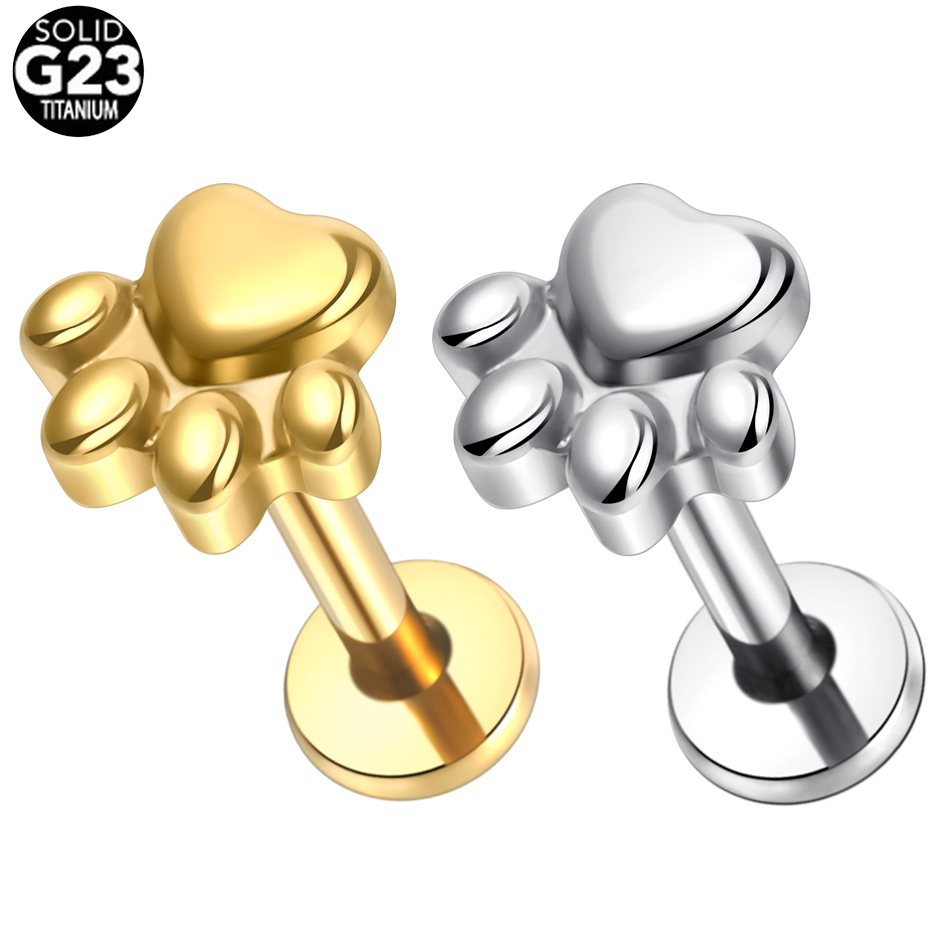 Body Jewelry Implant Grade Titanium - 1ชิ้นต่างหูเม็ดกลมพิมพ์อุ้งเท้าลูกสุนัขไทเทเนียมเกรดฝังหมุดเกลียวภายในเจาะ tragus เจาะเครื่องประดับร่างกาย