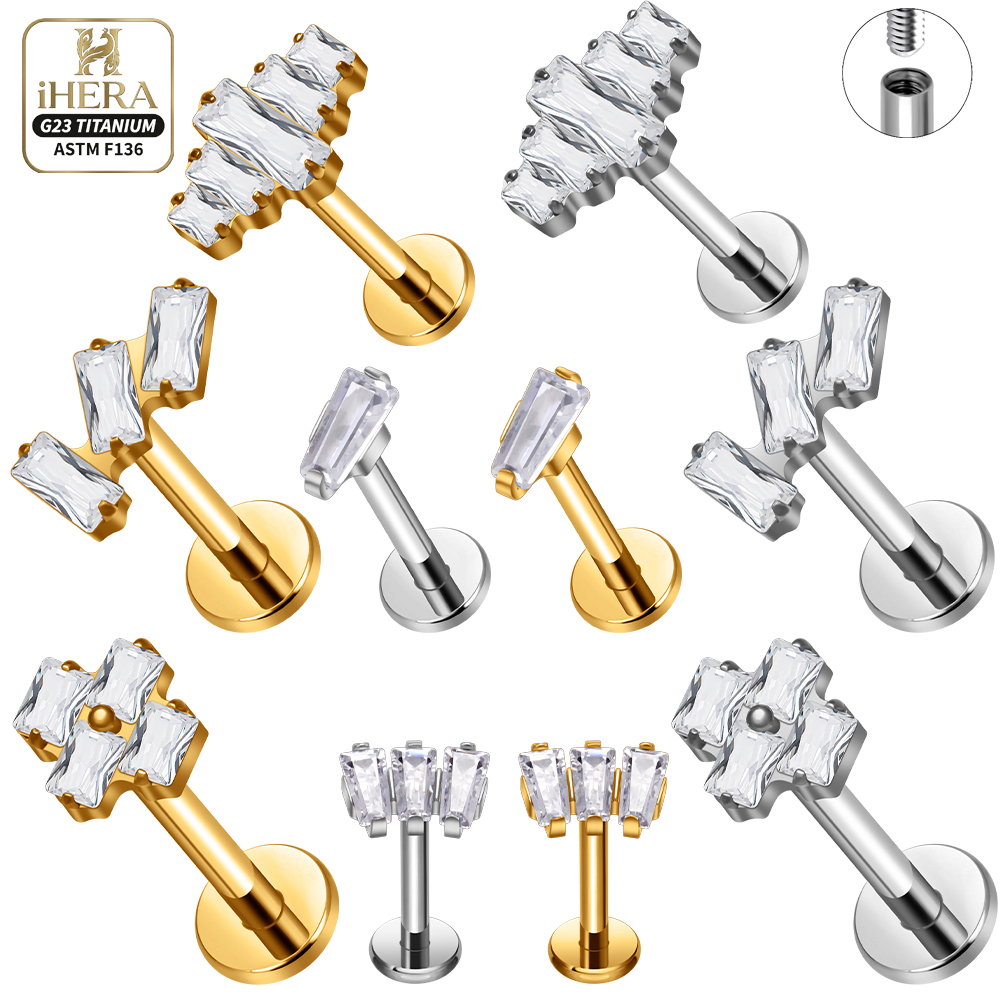 Flat Back Labret Stud - เครื่องประดับเจาะหูไทเทเนียม ASTM F136 แบบแบน ทรงเรขาคณิต สำหรับเจาะกระดูกอ่อนหู