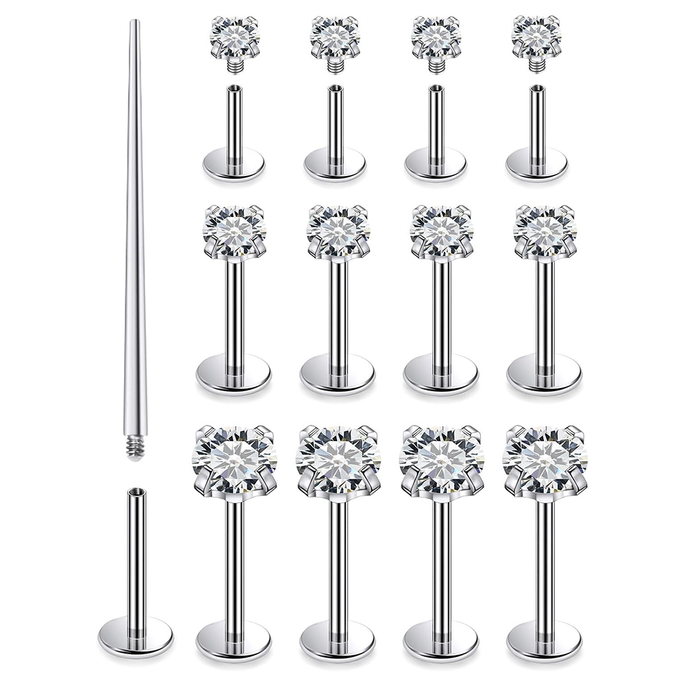 Flat Back Labret Stud - 13 PCS Labret เจาะชุดเหล็กผ่าตัด CZ Zirconia