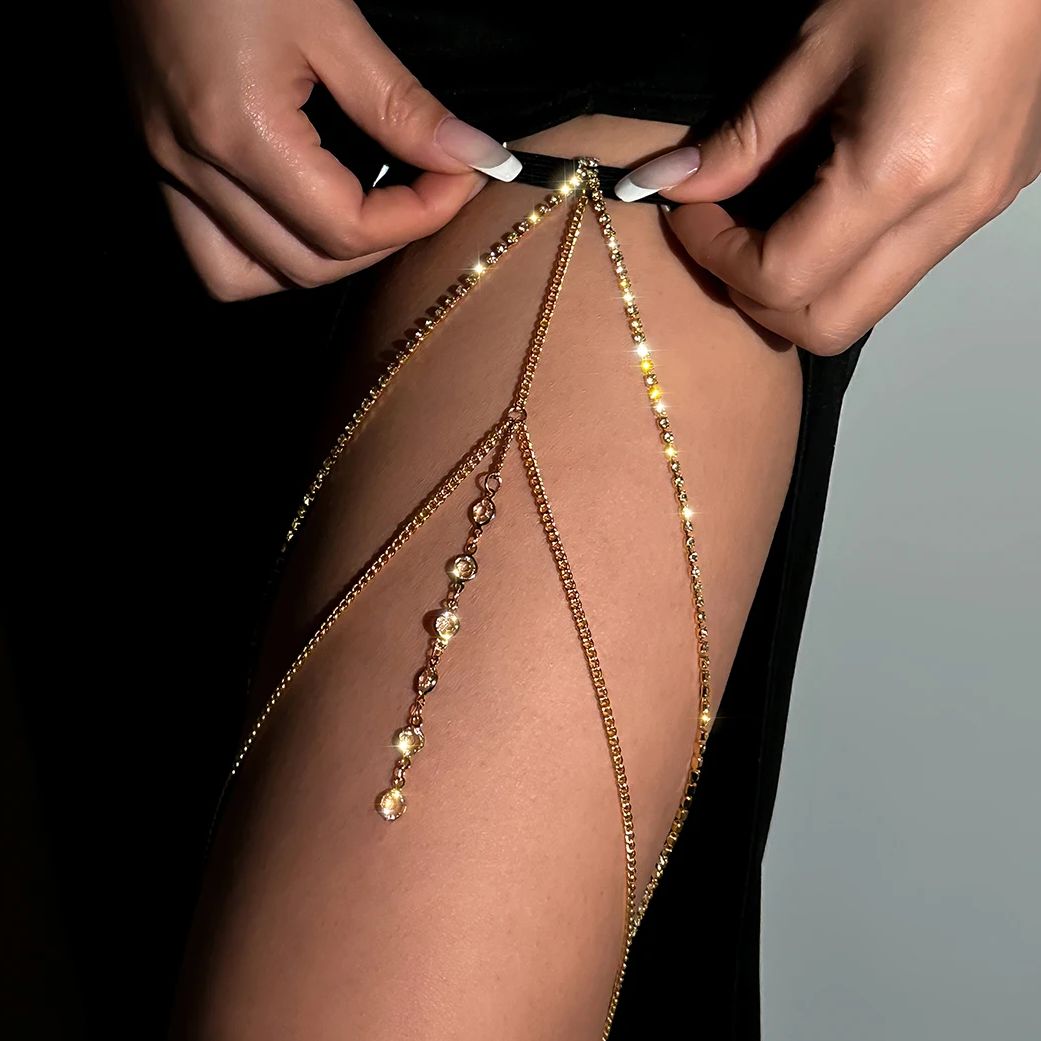Body Jewelry Leg Chain - เซ็กซี่คริสตัลหลายพู่ขาโซ่ผู้หญิง Charms ปรับยืดหยุ่นต้นขาโซ่ขาอุปกรณ์เสริมเครื่องประดับ