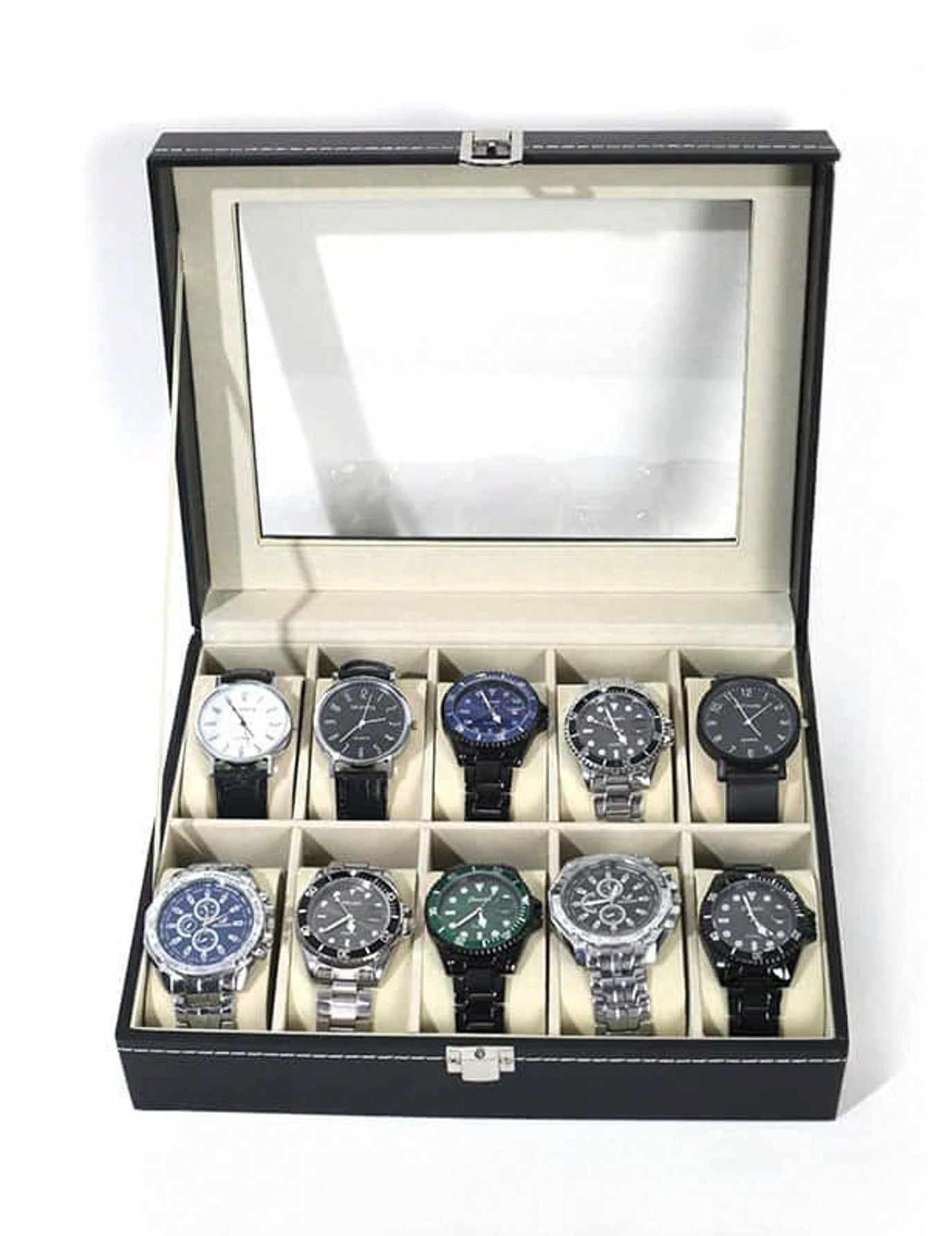 Body Jewelry Organizer - กล่องใส่นาฬิกาหนังพร้อมกุญแจล็อค, กล่องโชว์นาฬิกาความจุขนาดใหญ่, กล่องเก็บเครื่องประดับระดับไฮเอนด์สำหรับผู้ชายและผู้หญิง, สำหรับโต๊ะเครื่องแป้งในบ้าน