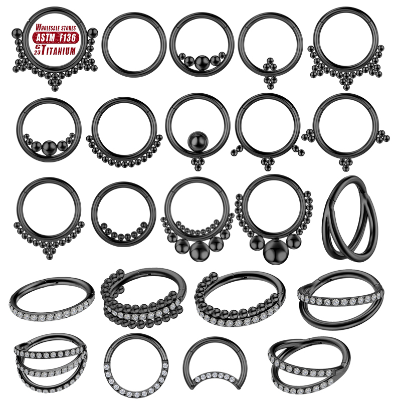 Body Jewelry Implant Grade Titanium - F136 ไทเทเนียมเจาะแหวนจมูกสีดํา Implant เกรดบานพับไม่มีรอยต่อต่างหู Clicker กระดูกอ่อน