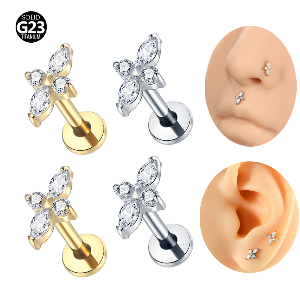 Flat Back Labret Stud - เครื่องประดับเจาะหูไทเทเนียม G23 1 ชิ้น แบบหลังแบน สำหรับเจาะ