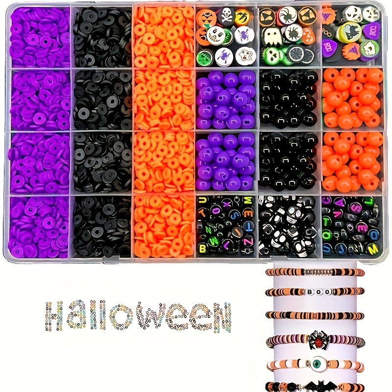 Body Jewelry Organizer - 2700 ชิ้น ชุดลูกปัดดินเผารูปทรงกลมสีฮาโลวีน พร้อมตัวอักษรและรูปหัวกะโหลก บรรจุในกล่อง ใช้สำหรับงาน