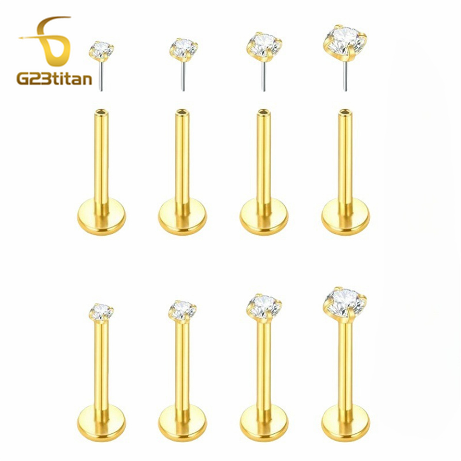 Flat Back Labret Stud - ต่างหูไทเทเนียม G23 แบบเสียบ 2 ชิ้น ขนาด