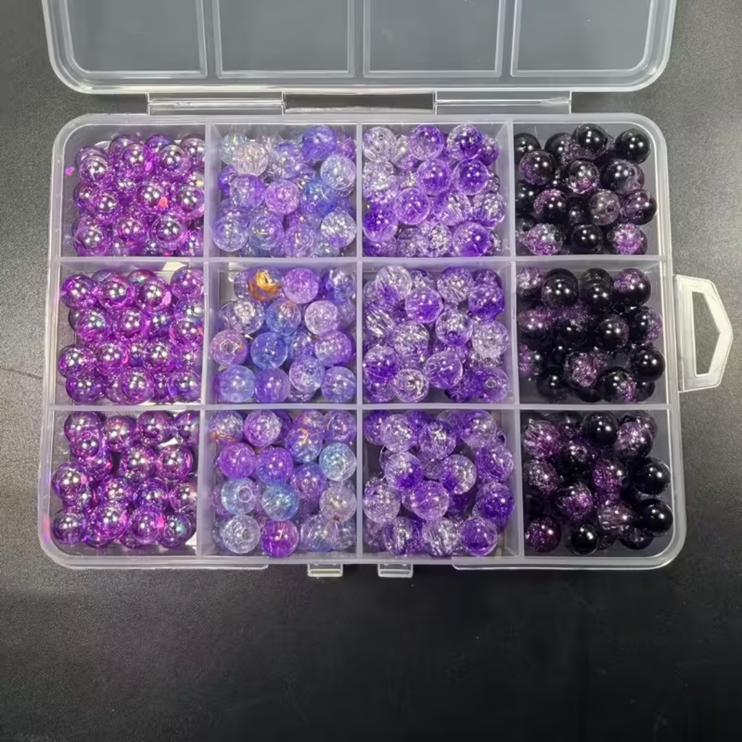 Body Jewelry Organizer - ชุดกล่อง 12 ช่อง ลูกปัดอะคริลิคสีดำม่วง 8 มม.