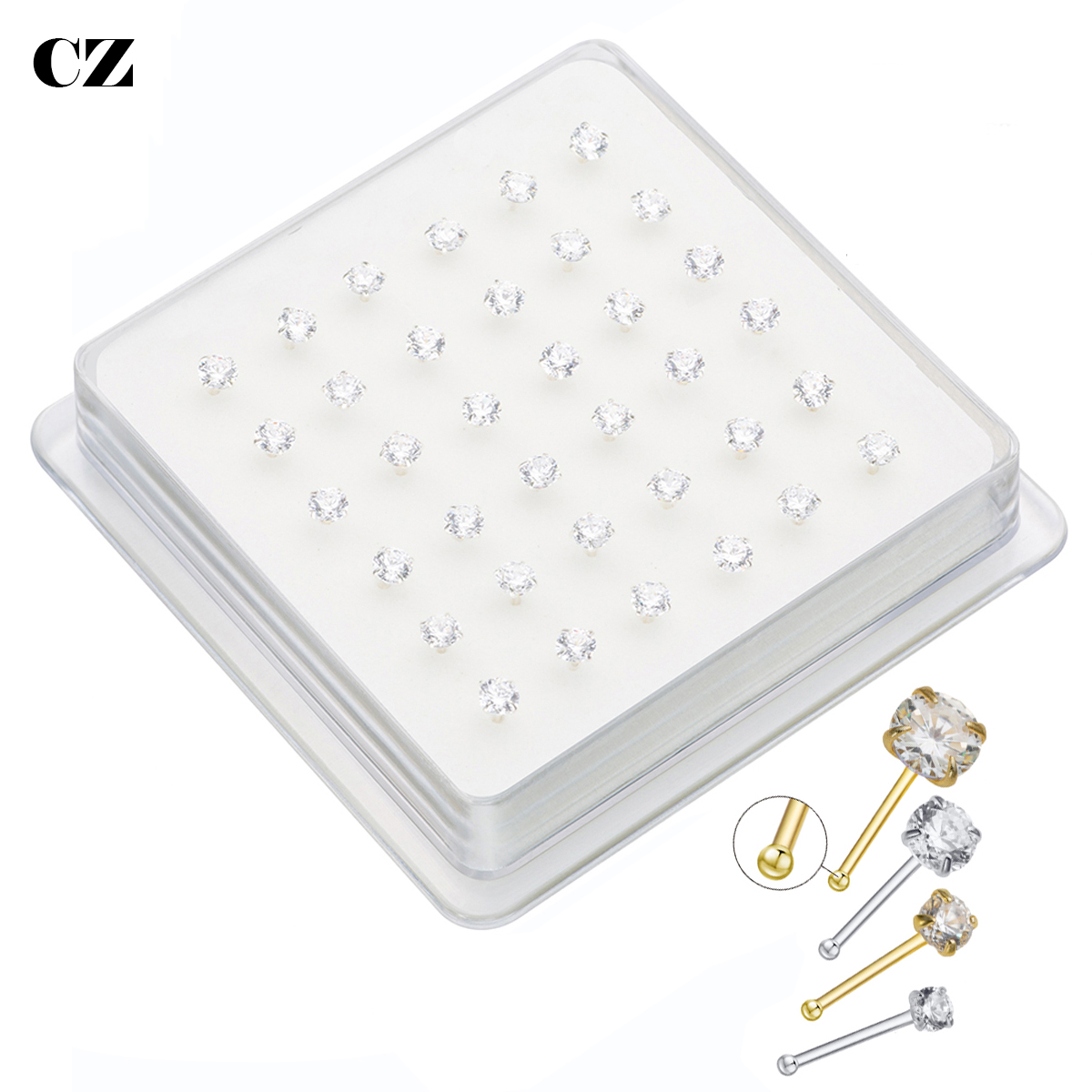Body Jewelry Indian - 36ชิ้น/แพ็ค925เงินสเตอร์ลิง Zircon อินเดียแหวนจมูกจมูก Nostril Piercing Body