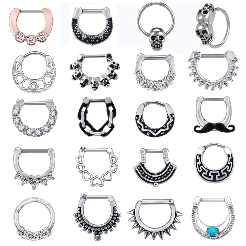 Body Jewelry Indian - ZS 16G เหล็กผ่าตัดอินเดียจมูก Septum แหวนคริสตัล Ear