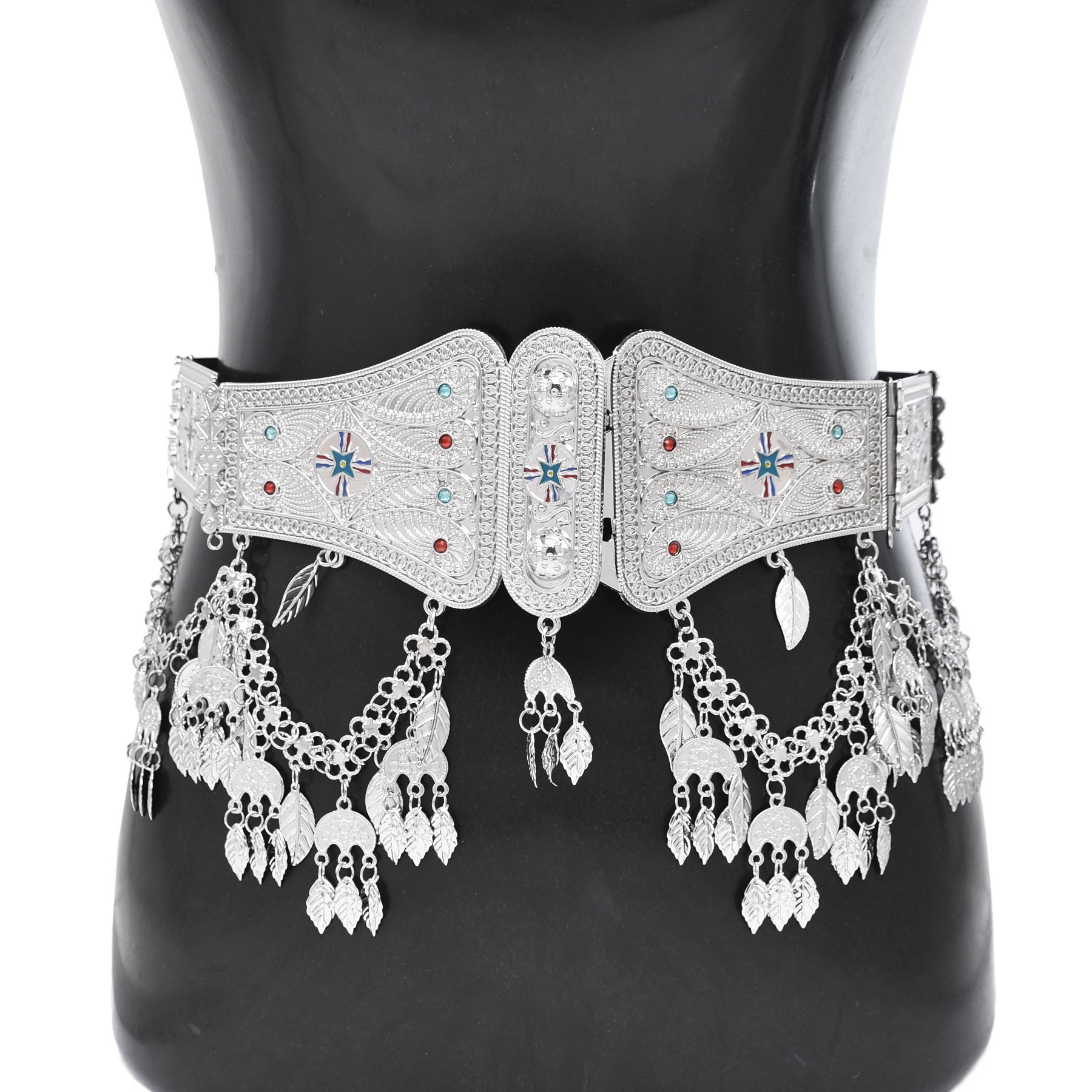 Body Jewelry Indian - เงินโมร็อกโก Caftan เข็มขัด Sequins พู่ Belly