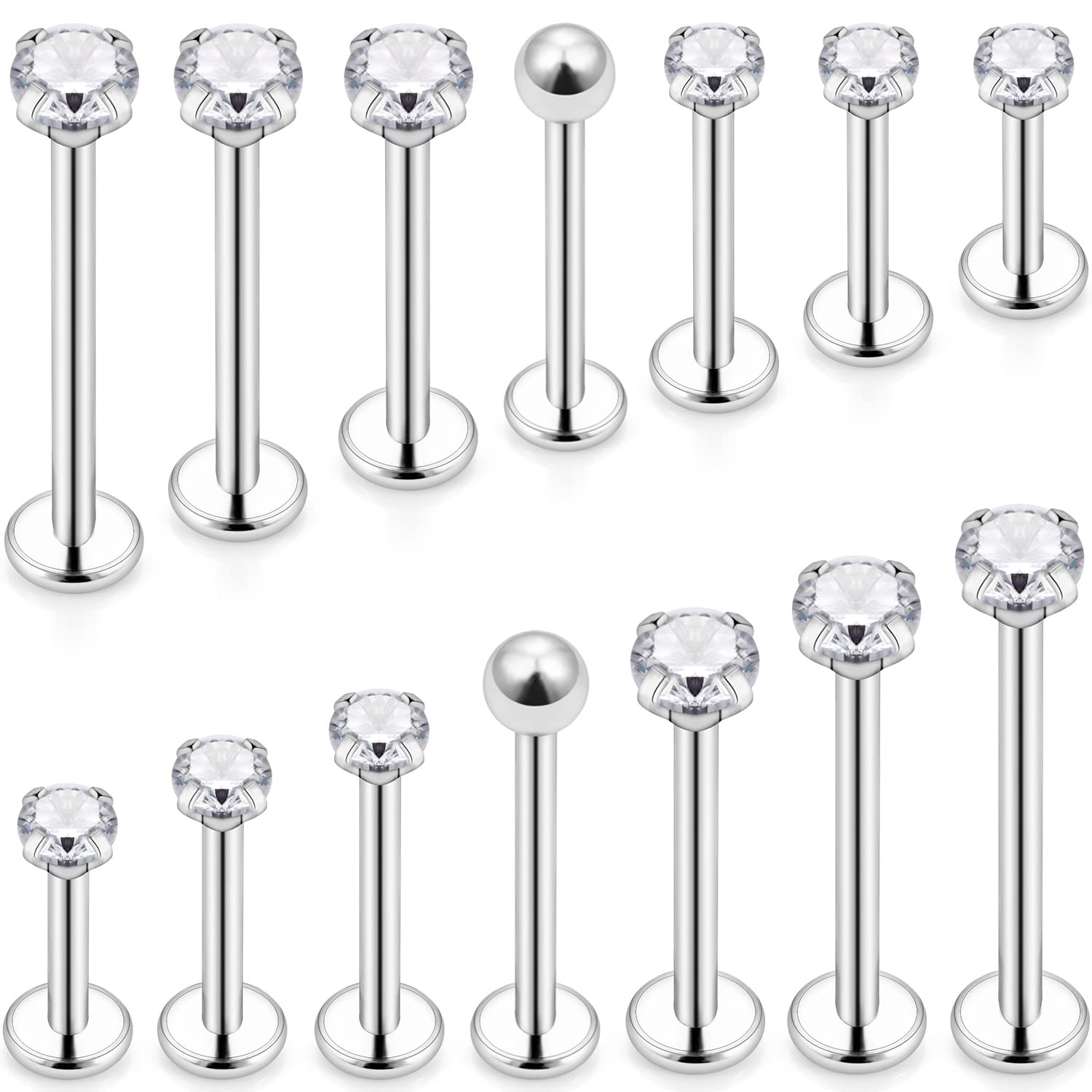 Flat Back Labret Stud - 16G ขนาดแตกต่างกันแบนกลับกระดุม 316L เหล็กผ่าตัด Labret Medusa