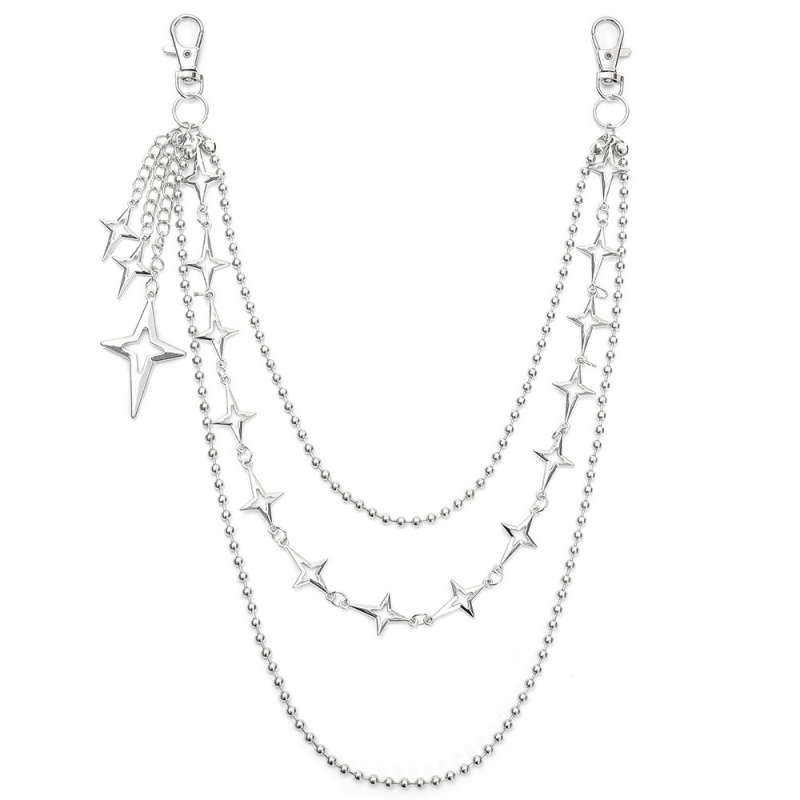 Body Jewelry Waist - สร้อยคาดเอวแบบหลายชั้นลายดาวสไตล์พังก์ฮิปฮอปสำหรับผู้หญิง สร้อยคล้องกางเกงยีนส์สุดเทรนดี้ พวงกุญแจ เครื่องประดับแฟชั่น ของขวัญ