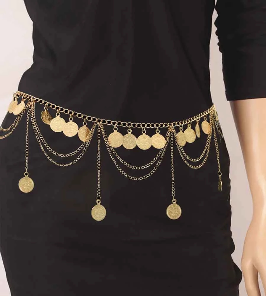 Body Jewelry Indian - Gypsy Tribal Vintage Gold สีโลหะเหรียญพู่เอว Belly