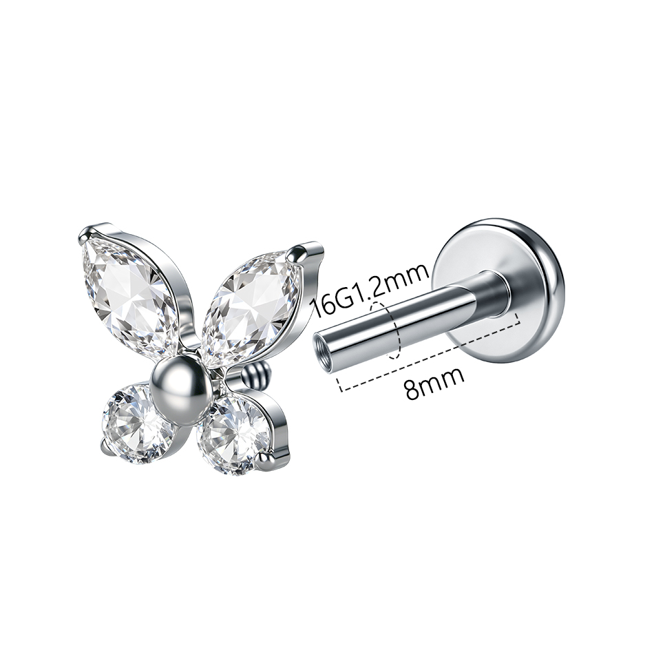 ต่างหูไทเทเนียม G23 รูปดอกไม้ป - Flat Back Labret Stud บทวิจารณ์และราคา
