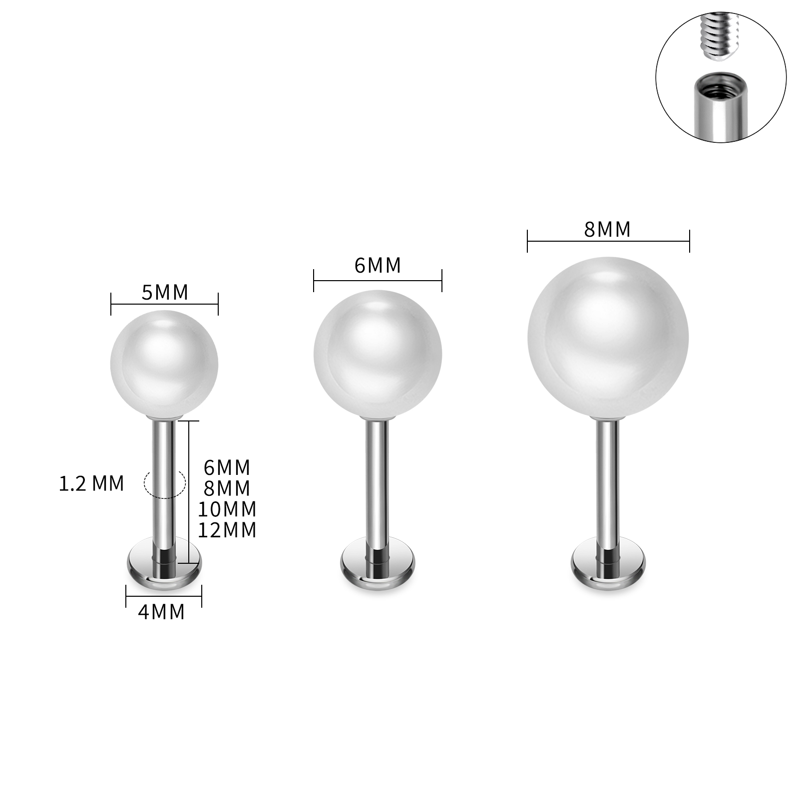 ต่างหูมุกไทเทเนียม ASTM F136 ส - Flat Back Labret Stud บทวิจารณ์และราคา
