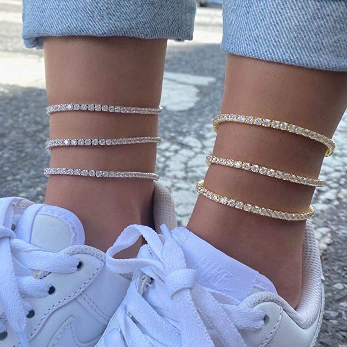 Iced Out Zircon เทนนิส Anklets - Body Jewelry Leg Chain บทวิจารณ์และราคา