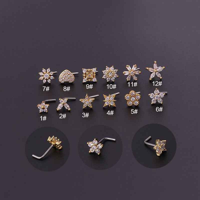 1Pc L รูปจมูก Studs สแตนเลสสตี - Body Jewelry Indian บทวิจารณ์และราคา