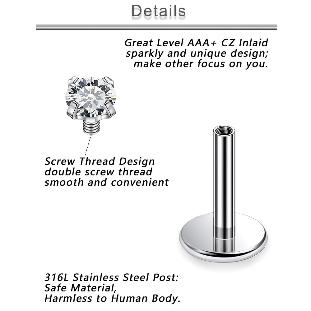 13 PCS Labret เจาะชุดเหล็กผ่าต - Flat Back Labret Stud บทวิจารณ์และราคา