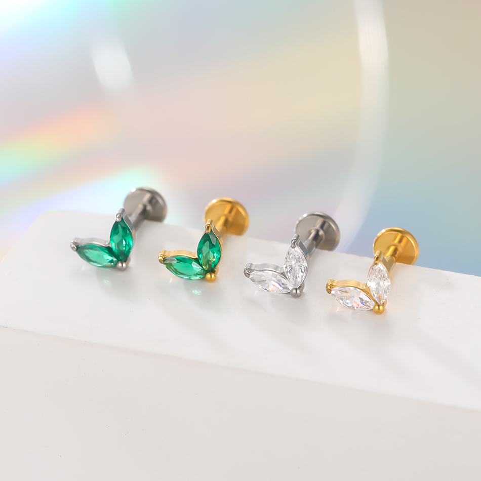 1 PC ไทเทเนียมสีขาวสีเขียว Zir - Flat Back Labret Stud บทวิจารณ์และราคา