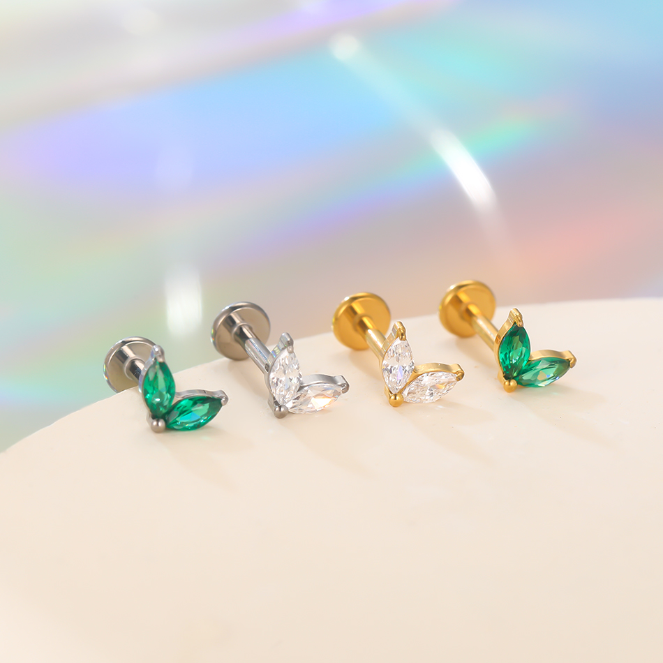 1 PC ไทเทเนียมสีขาวสีเขียว Zir - Flat Back Labret Stud บทวิจารณ์และราคา