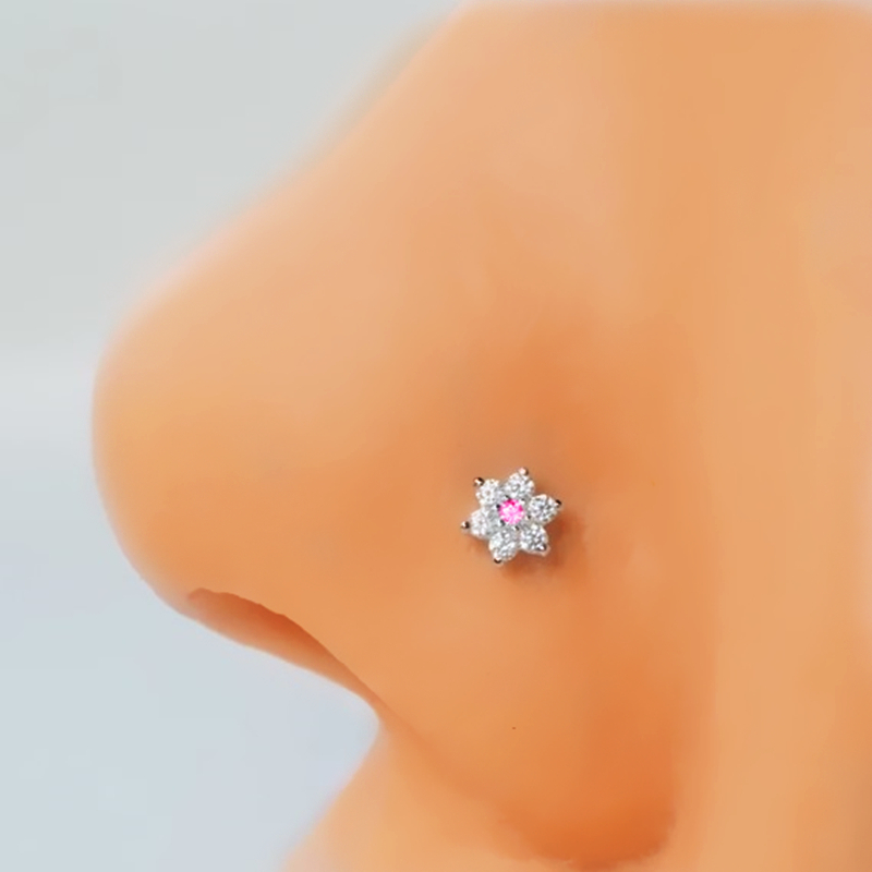 3PC สแตนเลสดอกไม้จมูกเจาะชุด L - Body Jewelry Indian บทวิจารณ์และราคา