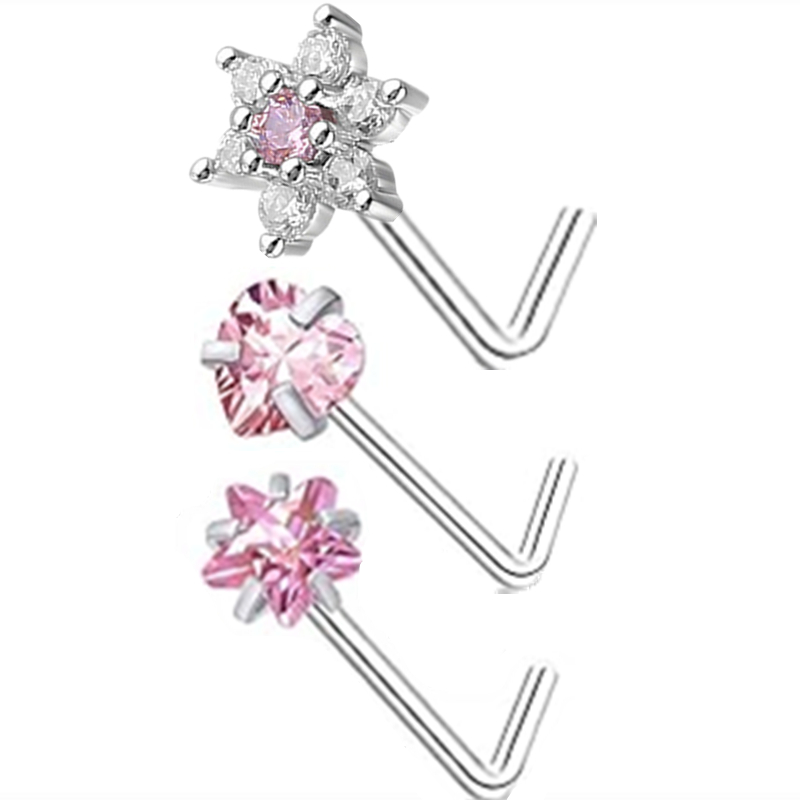 3PC สแตนเลสดอกไม้จมูกเจาะชุด L - Body Jewelry Indian บทวิจารณ์และราคา
