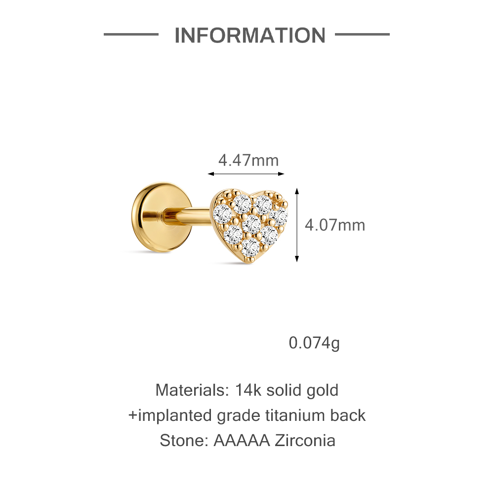 ต่างหูทองคำแท้ 14K รูปหัวใจแบบ - Flat Back Labret Stud บทวิจารณ์และราคา
