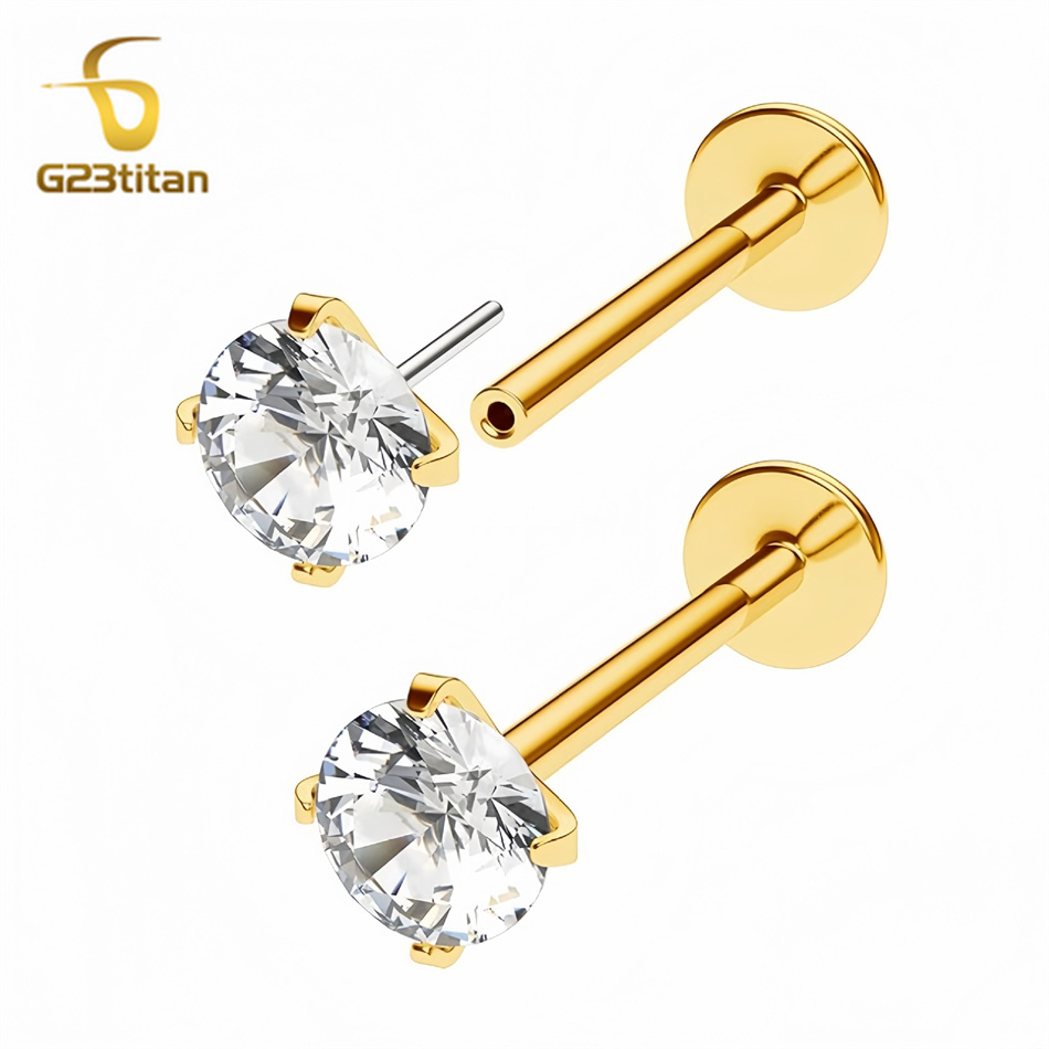 ต่างหูไทเทเนียม G23 แบบเสียบ 2 - Flat Back Labret Stud บทวิจารณ์และราคา