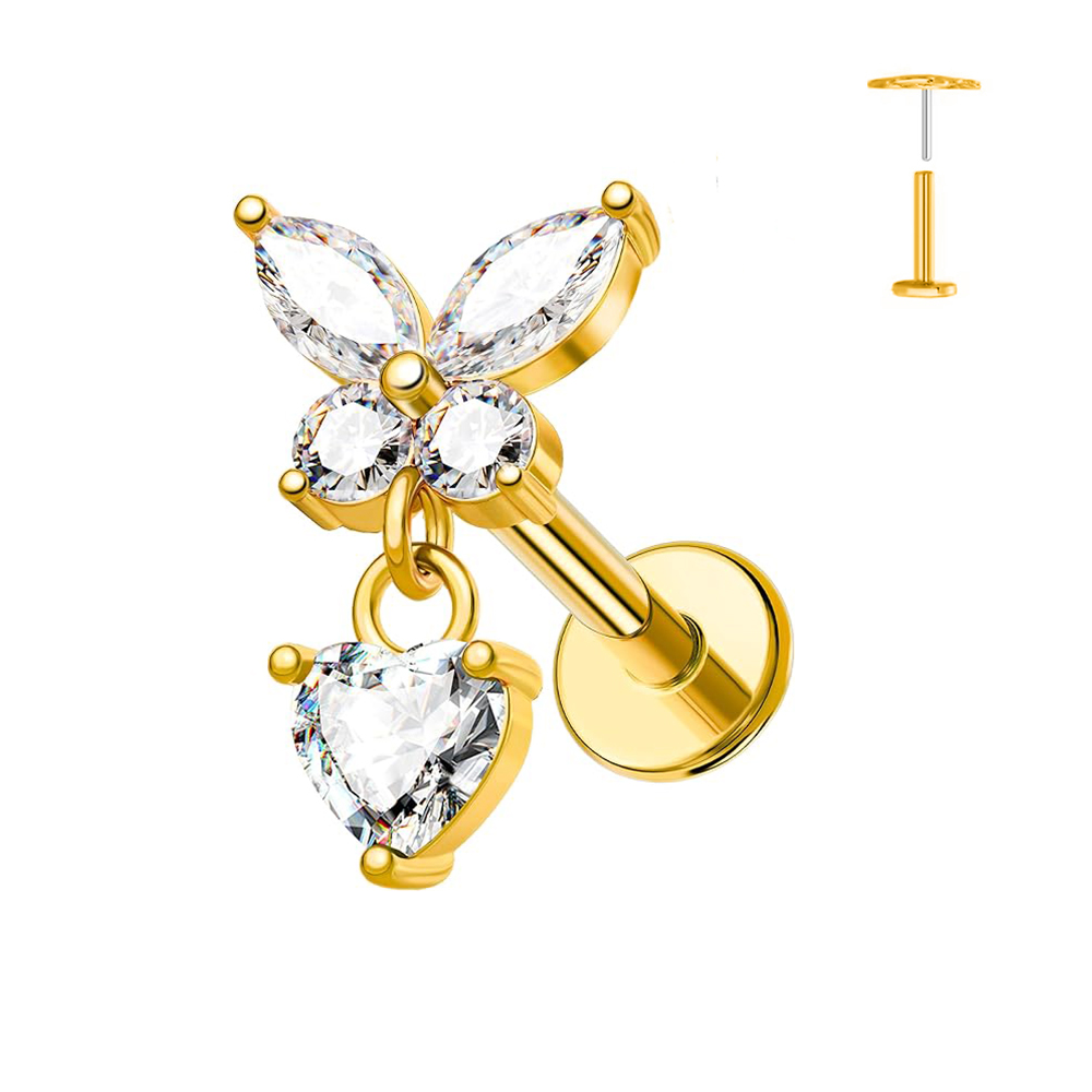 ต่างหูแบบเจาะรูปหัวใจผีเสื้อ 1 - Flat Back Labret Stud บทวิจารณ์และราคา