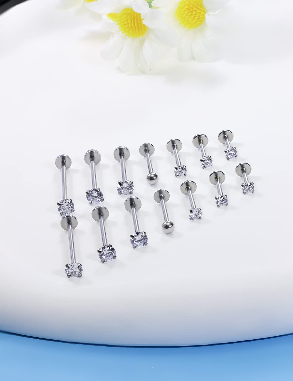 16G ขนาดแตกต่างกันแบนกลับกระดุ - Flat Back Labret Stud บทวิจารณ์และราคา