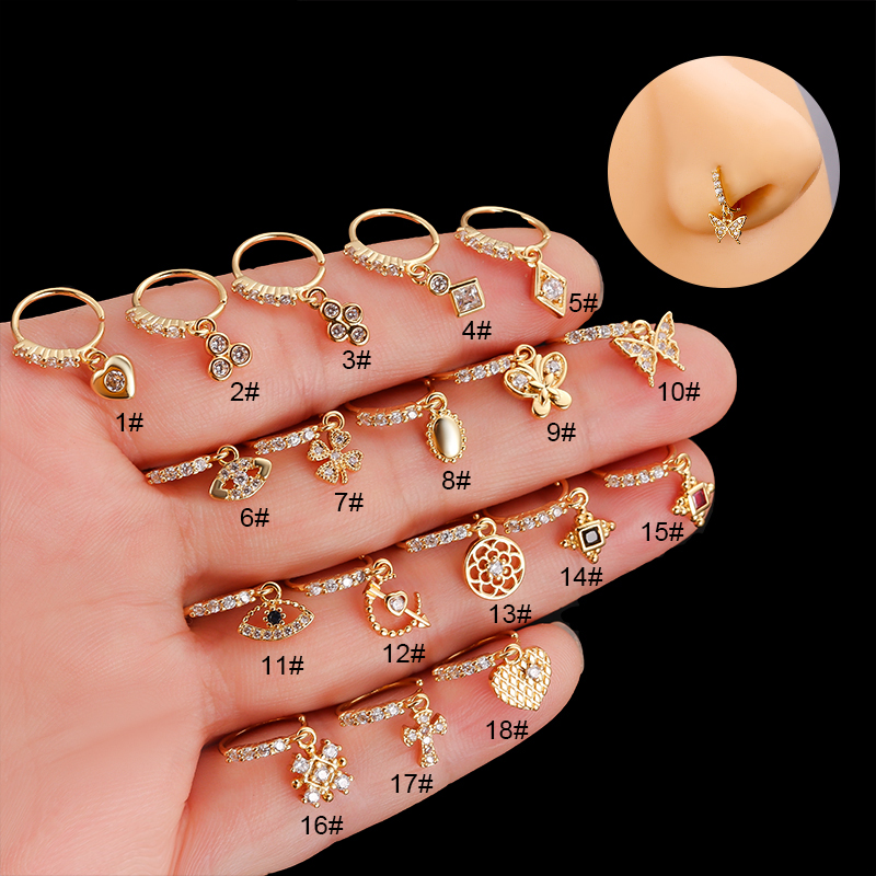 แหวนจมูกสแตนเลส CZ ผีเสื้อดอกไ - Body Jewelry Indian บทวิจารณ์และราคา