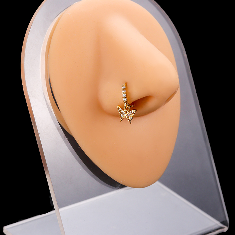 แหวนจมูกสแตนเลส CZ ผีเสื้อดอกไ - Body Jewelry Indian บทวิจารณ์และราคา